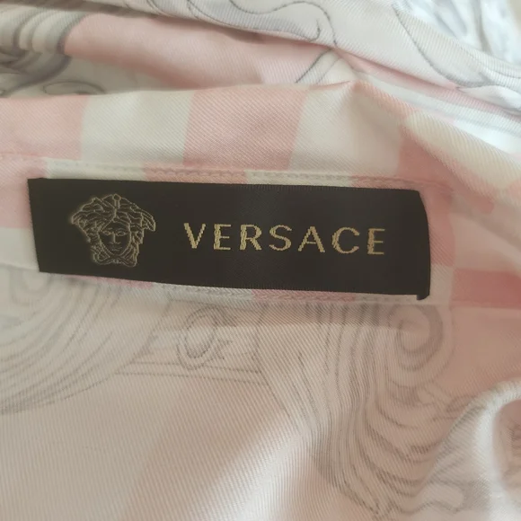 Versace Pink Shirt Dress Signature Baroque Print with belt Silk size S